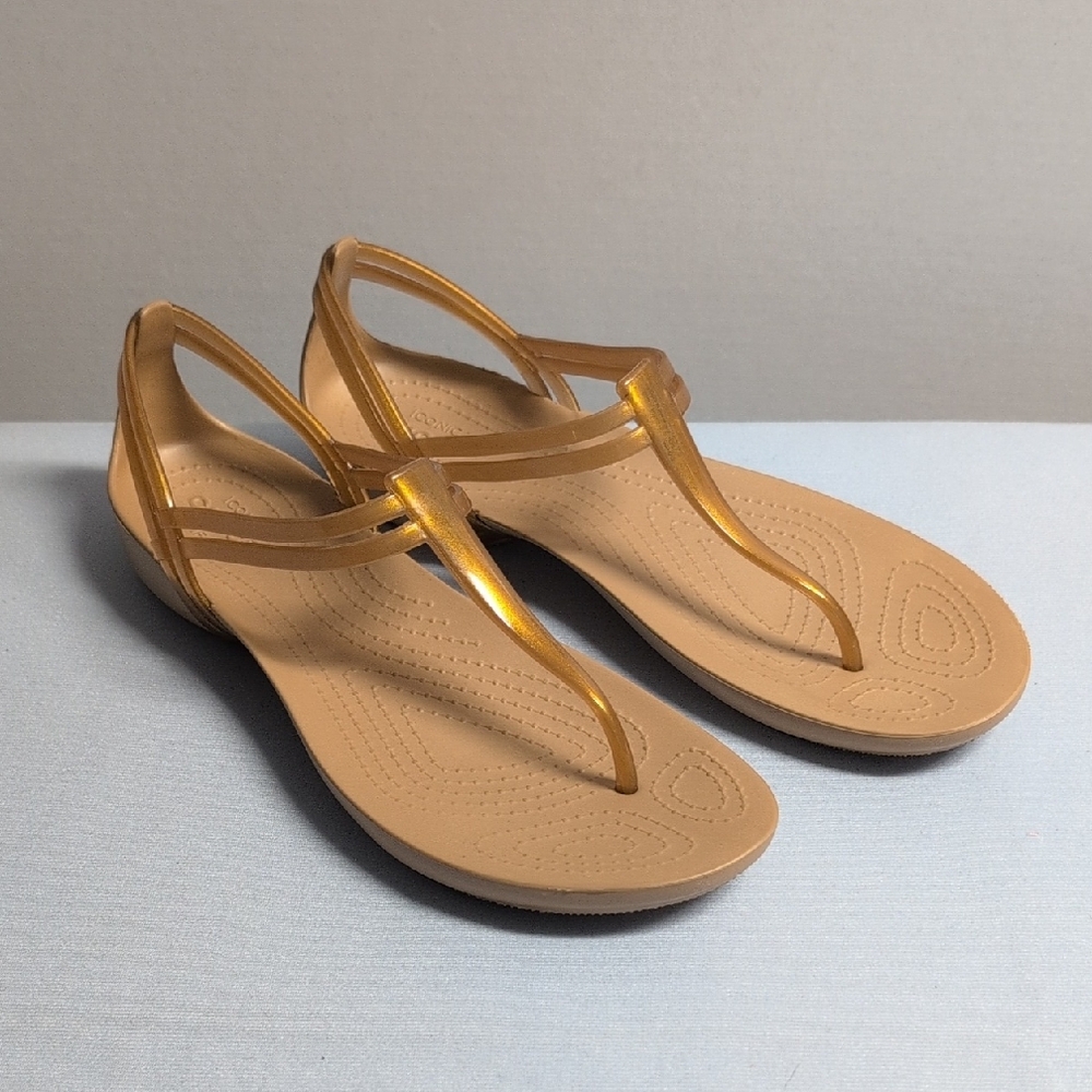 Crocs Iconic Comfort Elegant Tan/Gold  Jelly Thong Sandals W Size 10